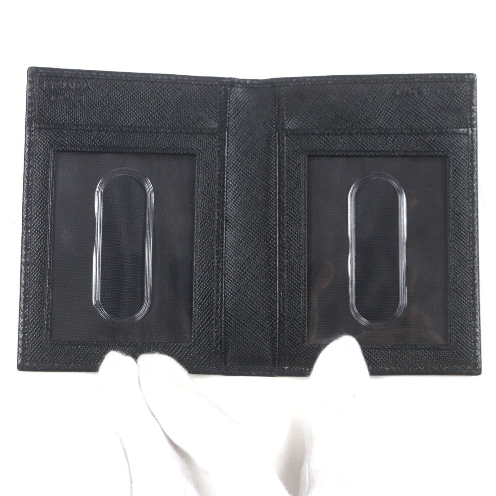 PRADA プラダ 1 M 0833 サフィアーノレザー トライアングルロゴ 三角プレート 二つ折り パスケース ブラック き イタリア製 メンズ