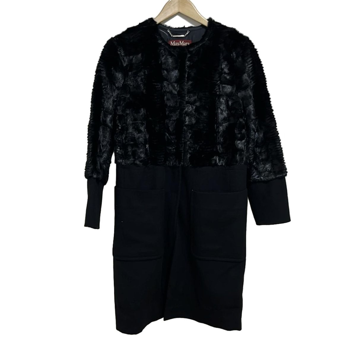 Max Mara STUDIO マックスマーラスタジオ コート サイズ38 M レディース - 黒 長袖 ミンク ウール 秋 冬