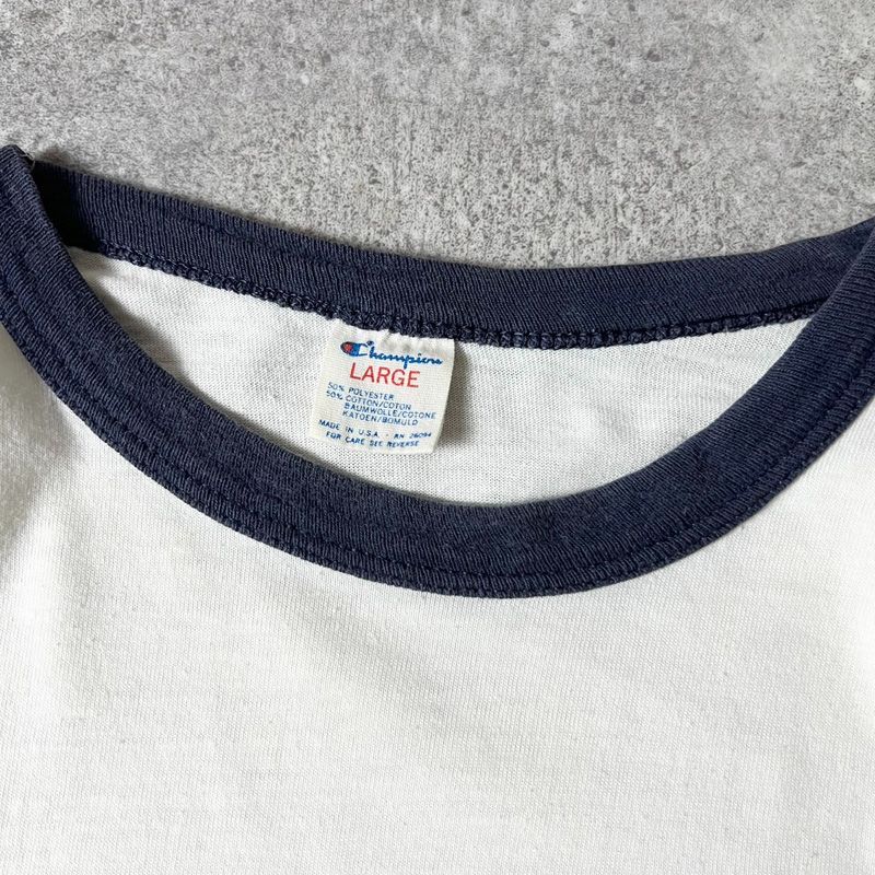 80s USA製 Champion 4段 染み込み カレッジ ロゴ プリント 半袖