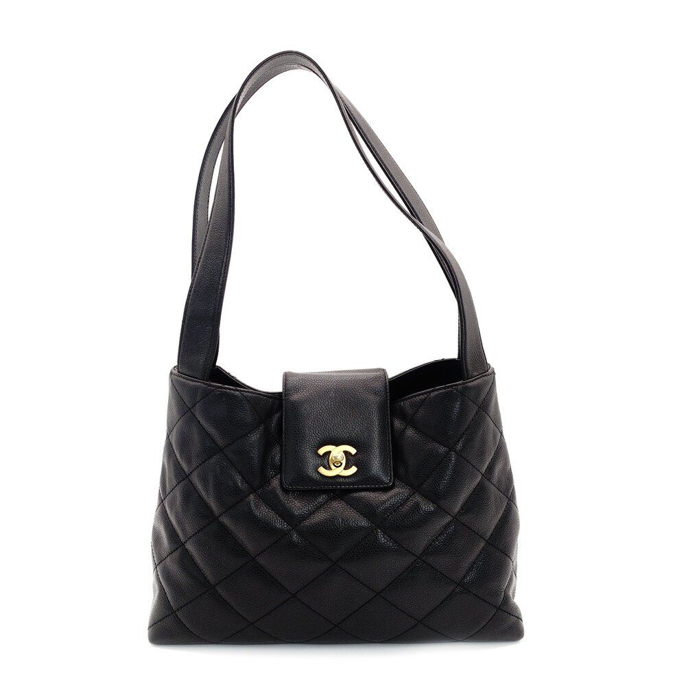シャネル CHANEL マトラッセ キャビアスキン ショルダーバッグ ブラック ゴールド金具 トート 7-9-214