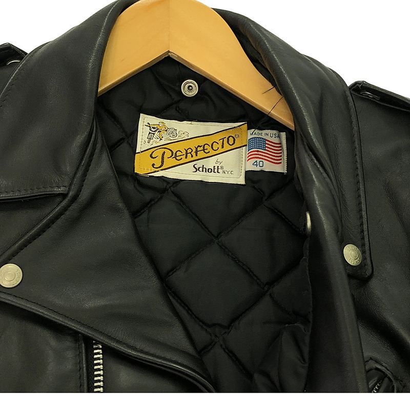 雰囲気抜群 Schott 米国製 ヴィンテージ レザージャケット 40 ブラック 米国製】Schott レザー ライダースジャケット 黒 40 襟付き