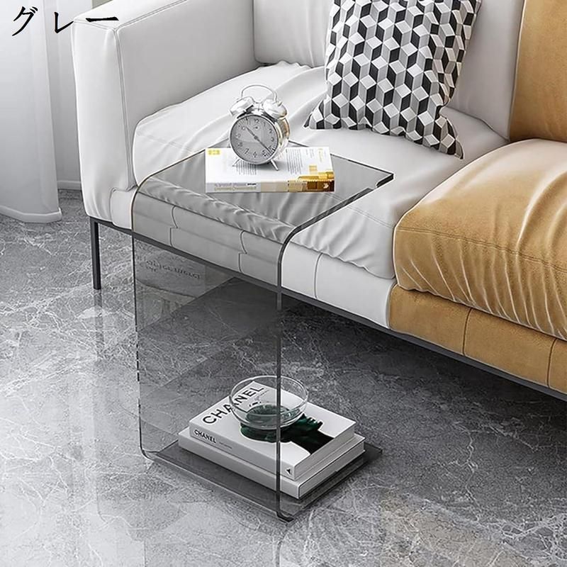 寝室用透明コーナーテーブル 2段エンドテーブルアクセントテーブル