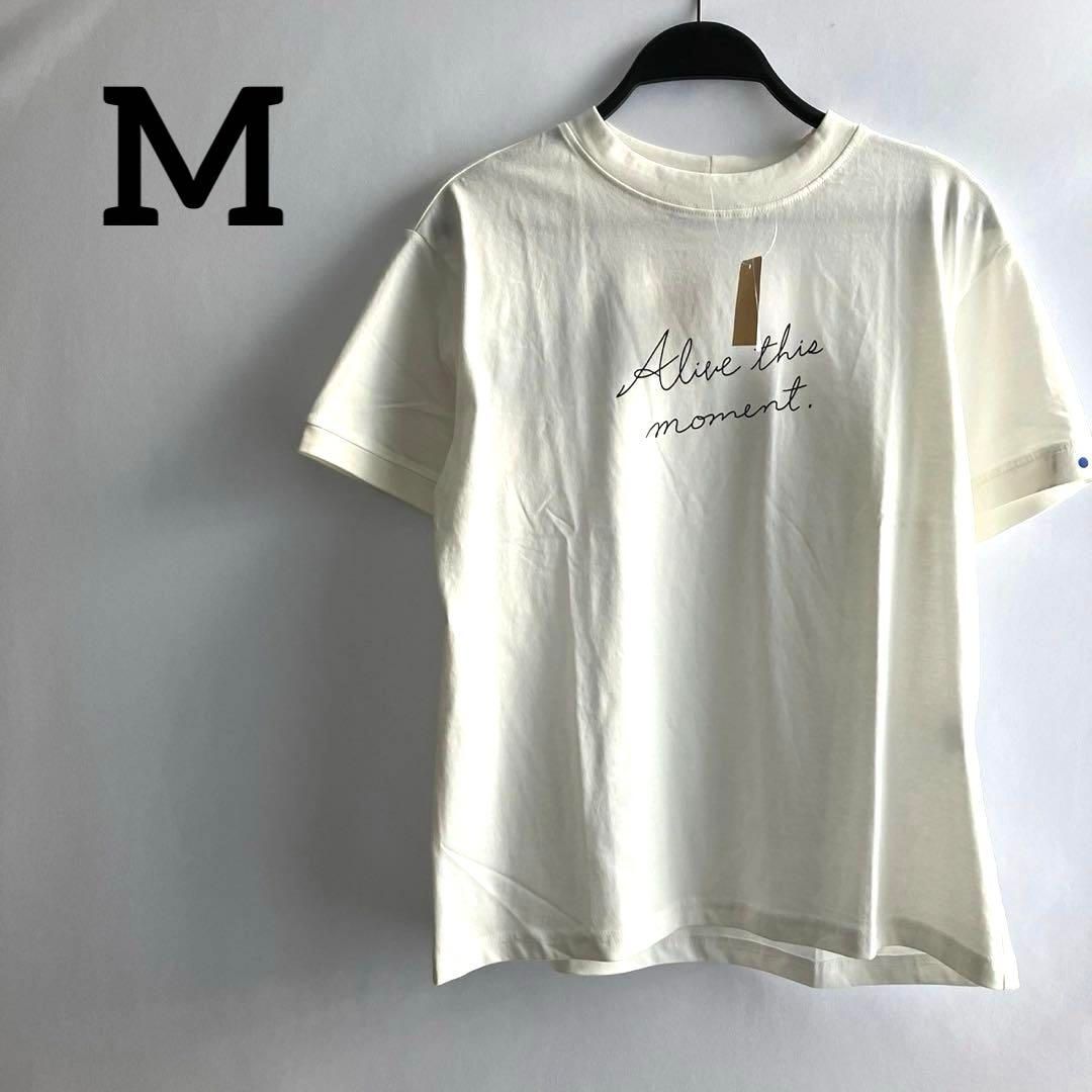 訳あり新品未使用タグ付き白ホワイトM半袖トップスTシャツ綿100%ロゴ 