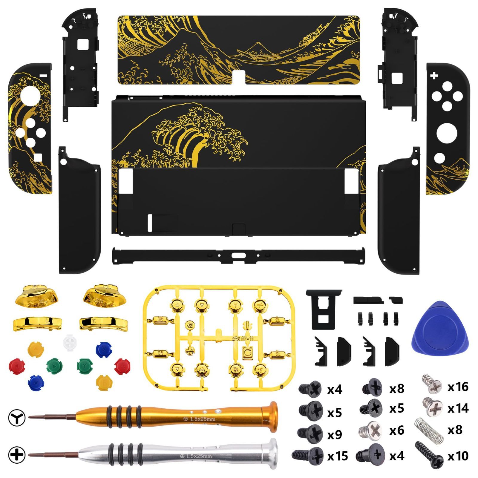 SALE Color:神奈川沖の金色の波ブラック 本体ではない-eXtremeRate switch oledに対応用パターン柄バックプレートu0026PCスイッチ 背面スタンド、switch 有機elに対応用スイッチ ジョイコンハンドヘルドコン その他