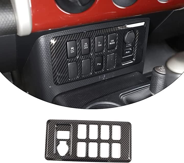 DIYUCAR トヨタ FJクルーザー 2007-2021に対応 エアコンコントロールパネルカバー セントラルコントロールエアコンボタン 保護パネルフレーム( カーボン調)