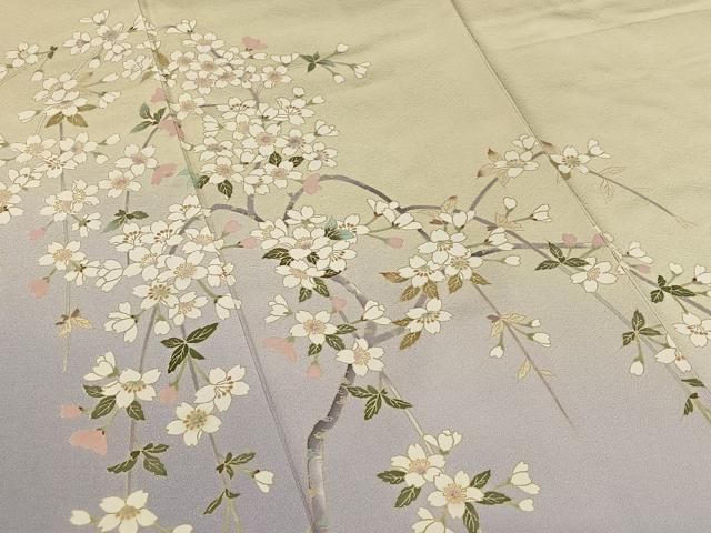 平和屋着物○十日町友禅 女流作家 遠田藤舟 訪問着 枝桜 暈し染め 金彩