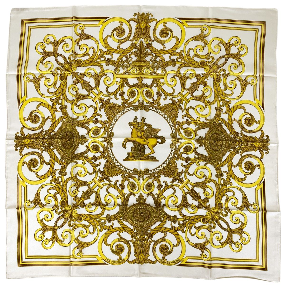 美品エルメスカレ90チェルリー公園LES TUILERIES ブラック×ゴールド 楽天市場】エルメス カレ90 LES TUILERIES チュルリー公園