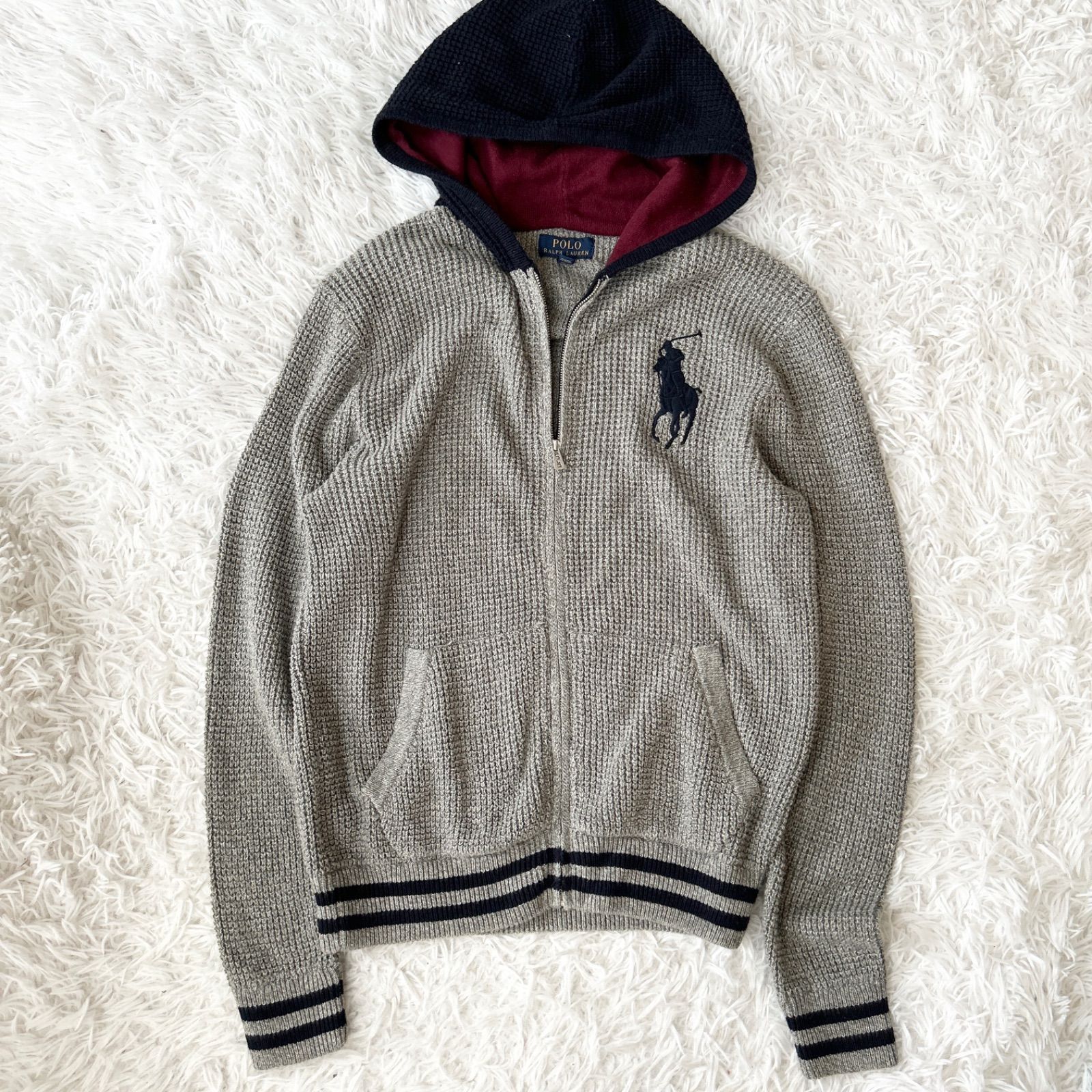 ポロ ラルフローレン ワッフルニットパーカー グレー L/G 14-16