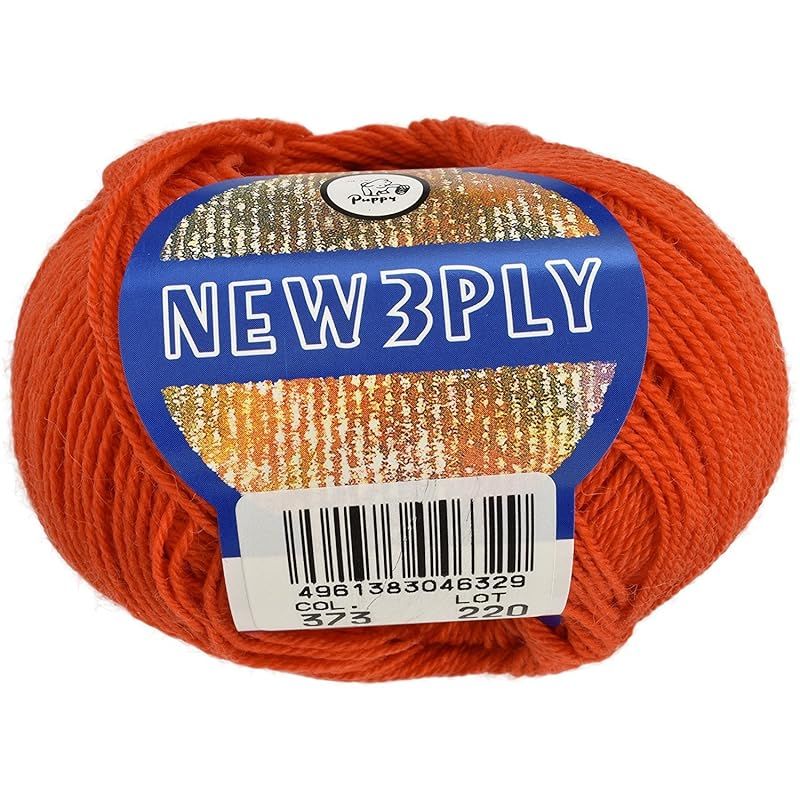 パピー ニュー3PLY 毛糸 合細 Col.373 オレンジ 系 40g 約215m 1