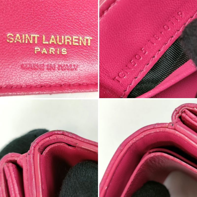 SAINT LAURENT サンローラン 三つ折り財布 Vステッチ ピンク YSL ロゴ