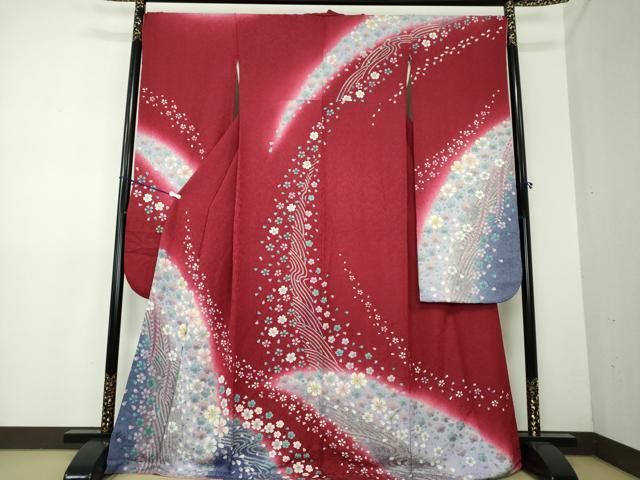 平和屋着物●豪華振袖 絞り 流水桜 暈し染め 金彩 銀通し地 正絹 DAAX4992ps