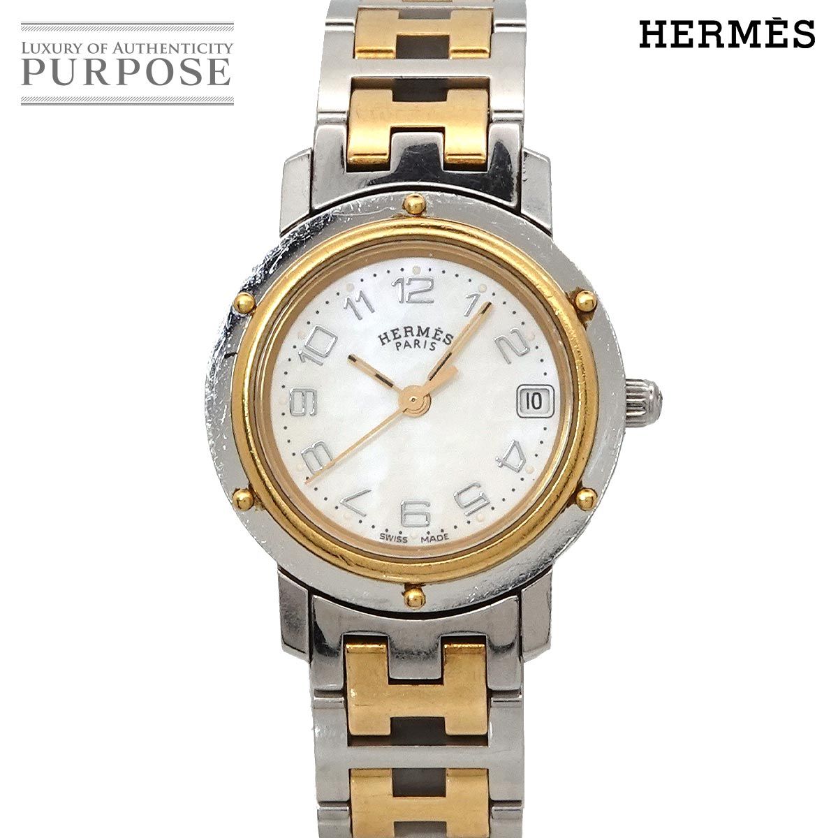 エルメス HERMES クリッパー コンビ CL4 220 レディース 腕時計 デイト  