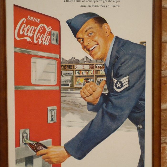 コカコーラ 自動販売機と軍人さん レトロポスター ◆ B4額付き 自販機 USAF FB4-028