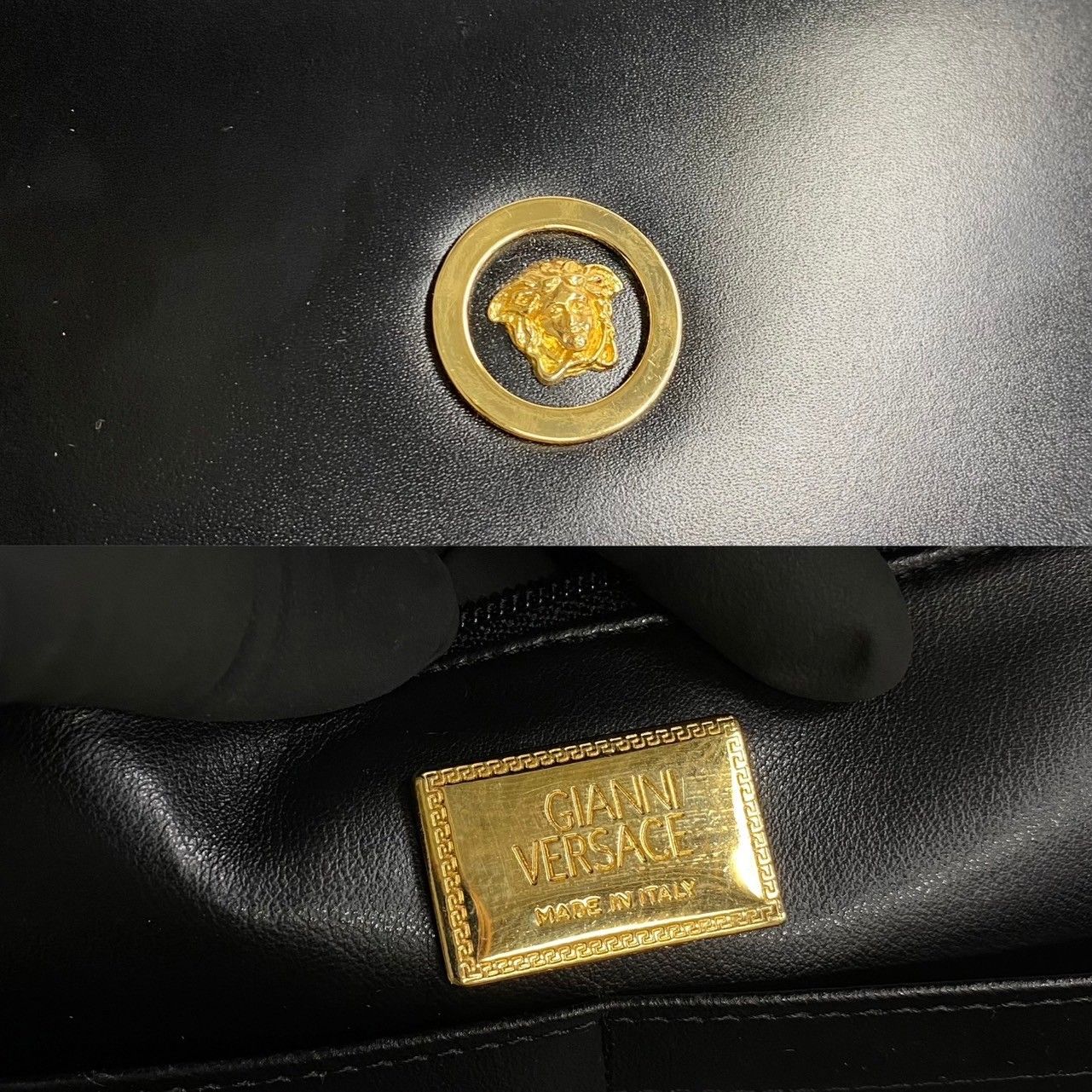 ほぼ未使用 レア VERSACE ヴェルサーチ メデューサ ロゴ 金具 カーフ 