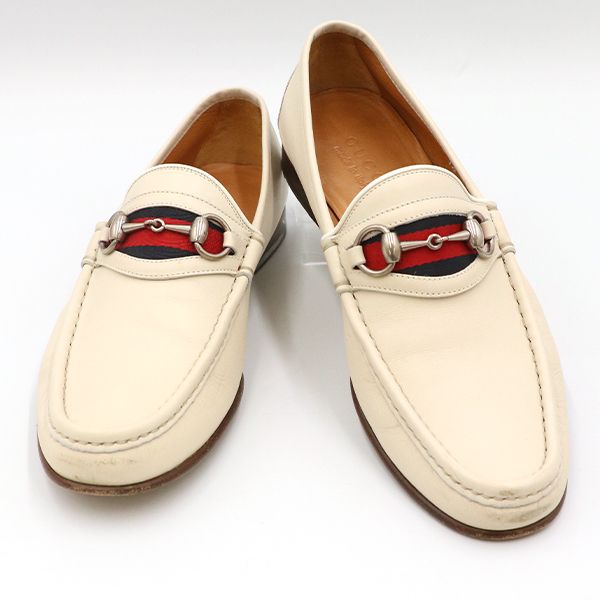 グッチ GUCCI ローファー レザー ホワイト シェリーライン サイズ41 26cm メンズ yy 4000009801600103