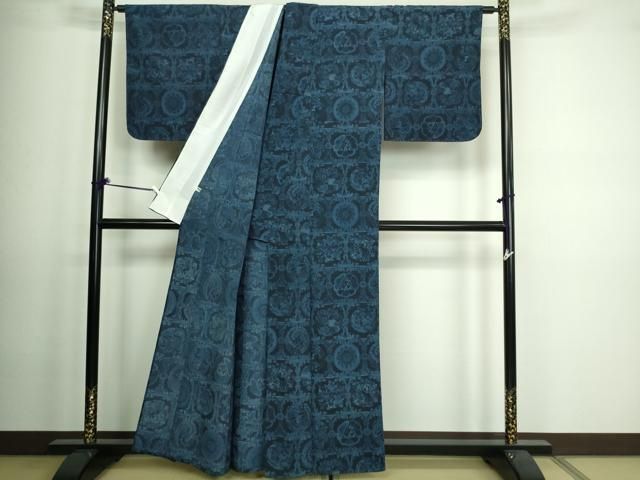 平和屋着物▽上質な紬 単衣 花鳥唐草文 正絹 逸品 未使用 DAAV9561sf