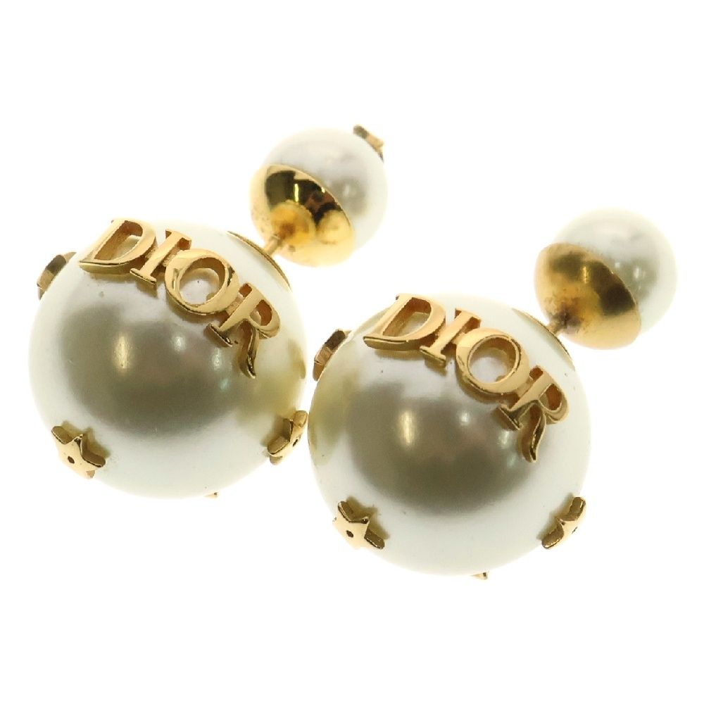 Christian Dior クリスチャンディオール トライバル ロゴフェイクパールピアス ゴールド レディース