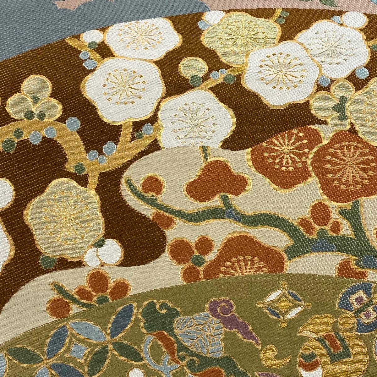 袋帯 美品 秀品 鳳凰 華文 金糸 箔 灰緑 六通 正絹 【中古】