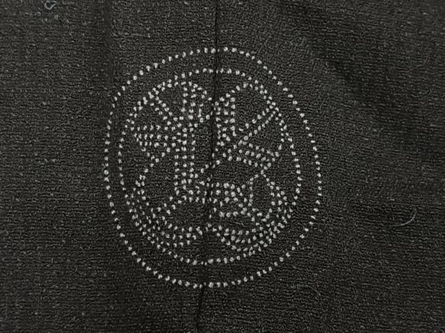 平和屋着物▽男性 長羽織 単衣 ひげ紬地 紋付き 霞文 黒地 