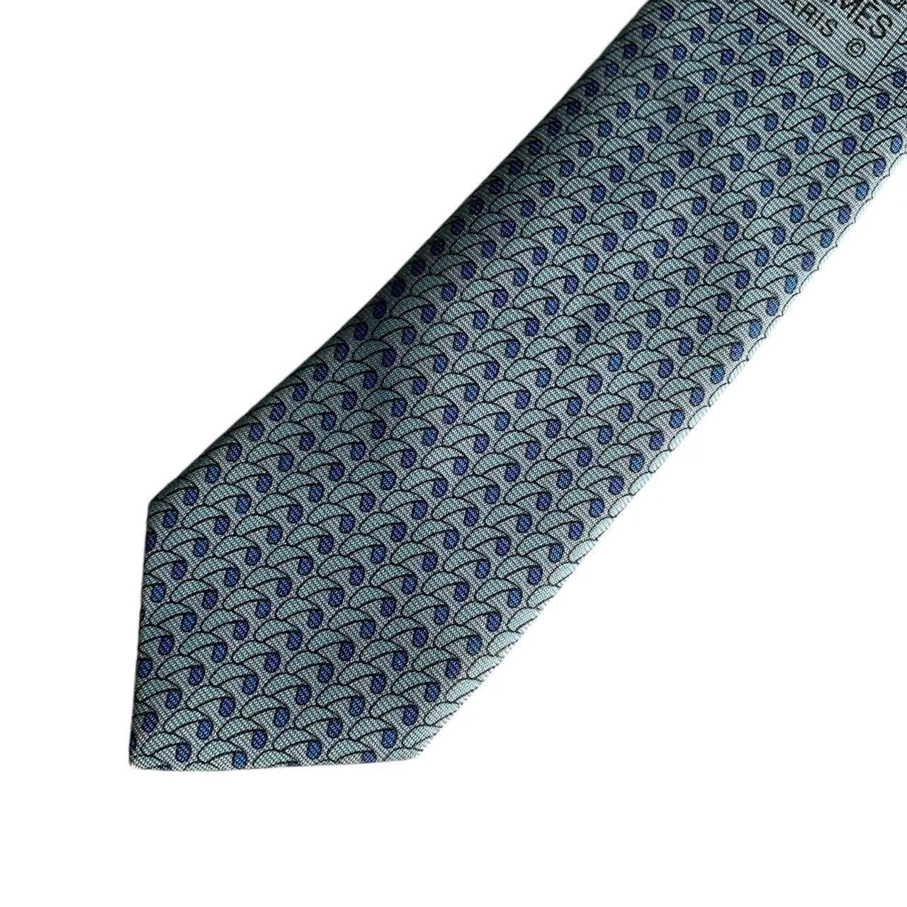 HERMES エルメス ネクタイ ブルー シルク パラシュート 総柄 フランス