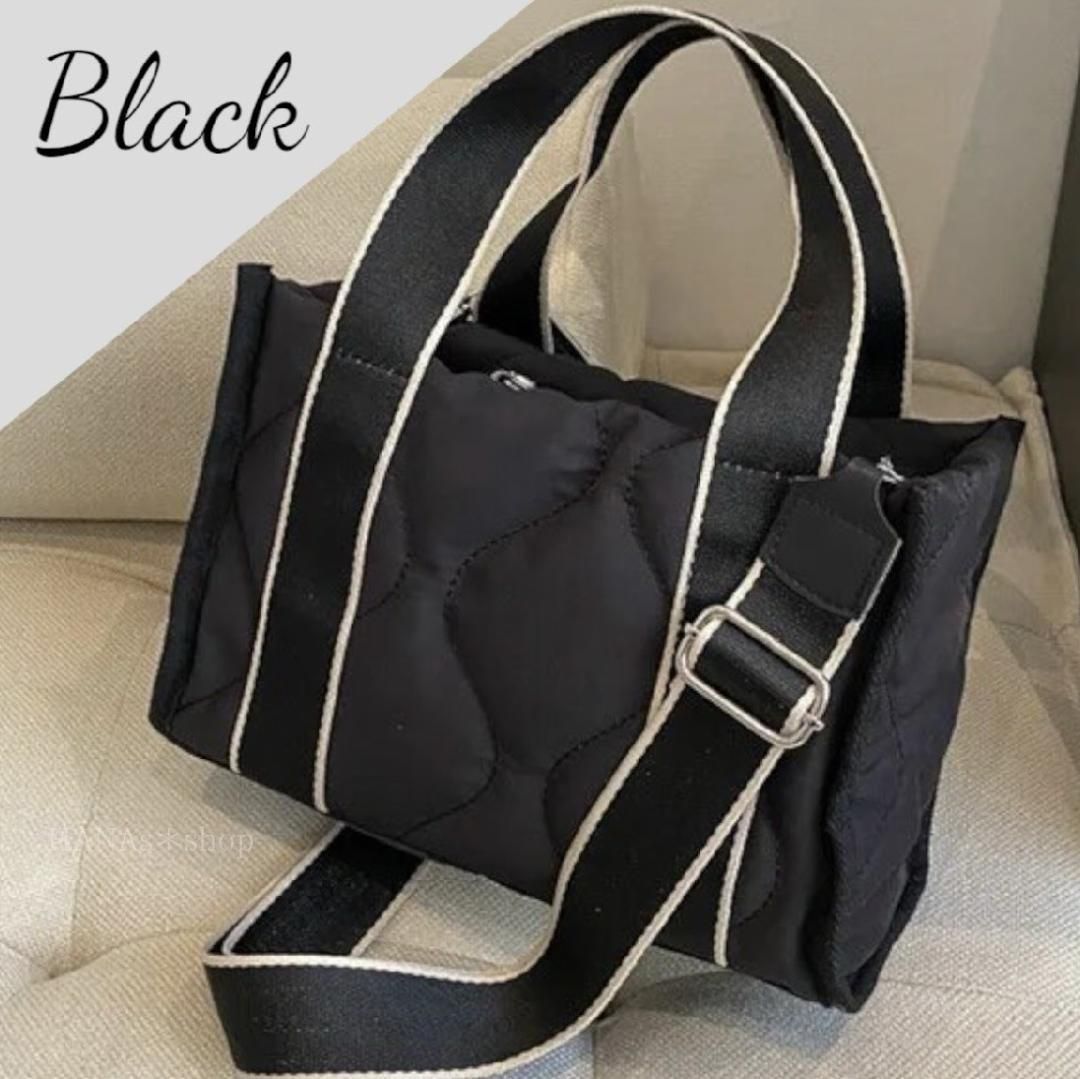 美品　ハンティングワールド　キルティング　トートバッグ　ショルダー　2way 黒 ショルダーバッグ ブラック 黒 ハンドバッグ 斜め掛け 可愛い