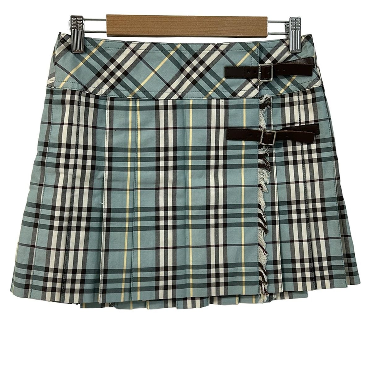 バーバリーブルーレーベル 巻きスカート サイズ38 M レディース - ライトブルー×ダークブラウン×マルチ ミニ|チェック柄|プリーツ