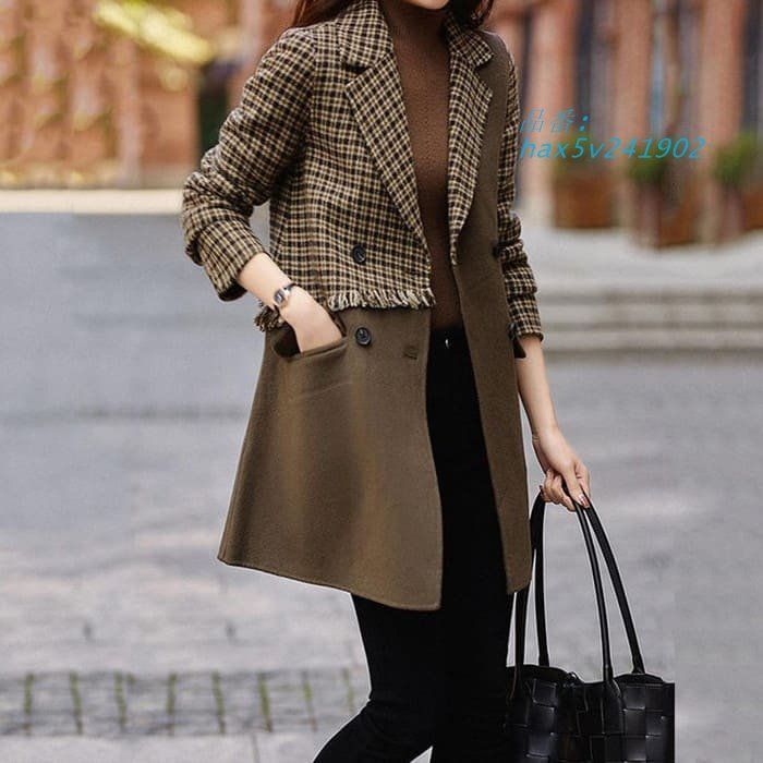 チェック柄 切替 ロング ジャケット レディース コート アウター きれいめ 通勤 お出かけ 春秋冬 女子会 30代 40代 50代 旅行 カジュアル 60代 hax5v241902