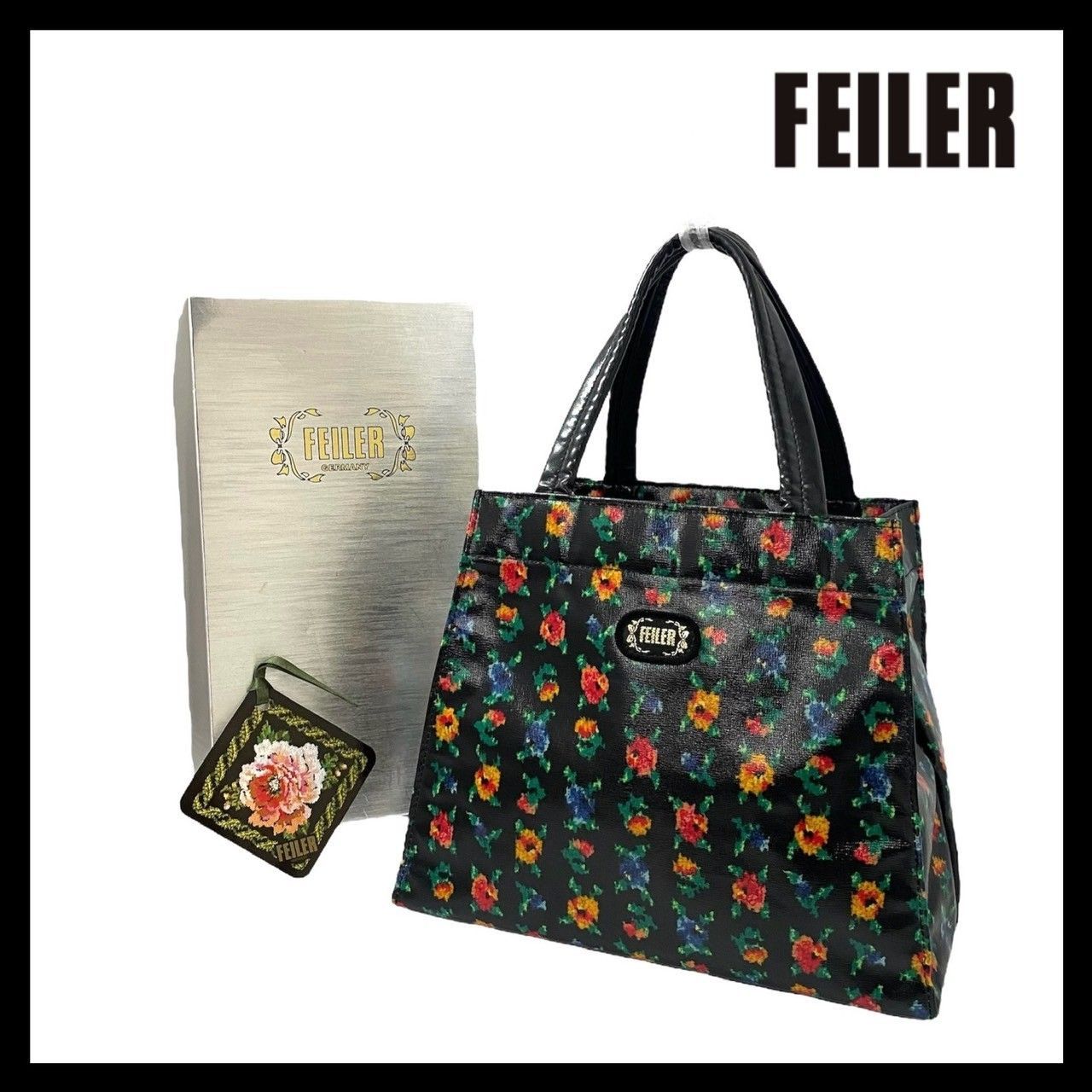 FEILER】トートバッグ ナイロン ブラック/黒 フラワー/花柄 総柄 