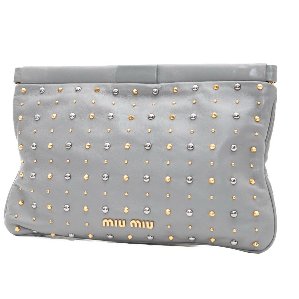 ミュウミュウ レザー スタッズ クラッチバッグ ミュウミュウ(MIUMIU