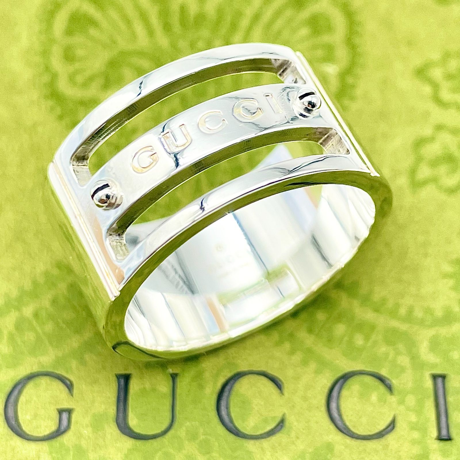 美品 グッチ ビス ロゴ シルバー リング ワイド 約21号程度 指輪 GUCCI