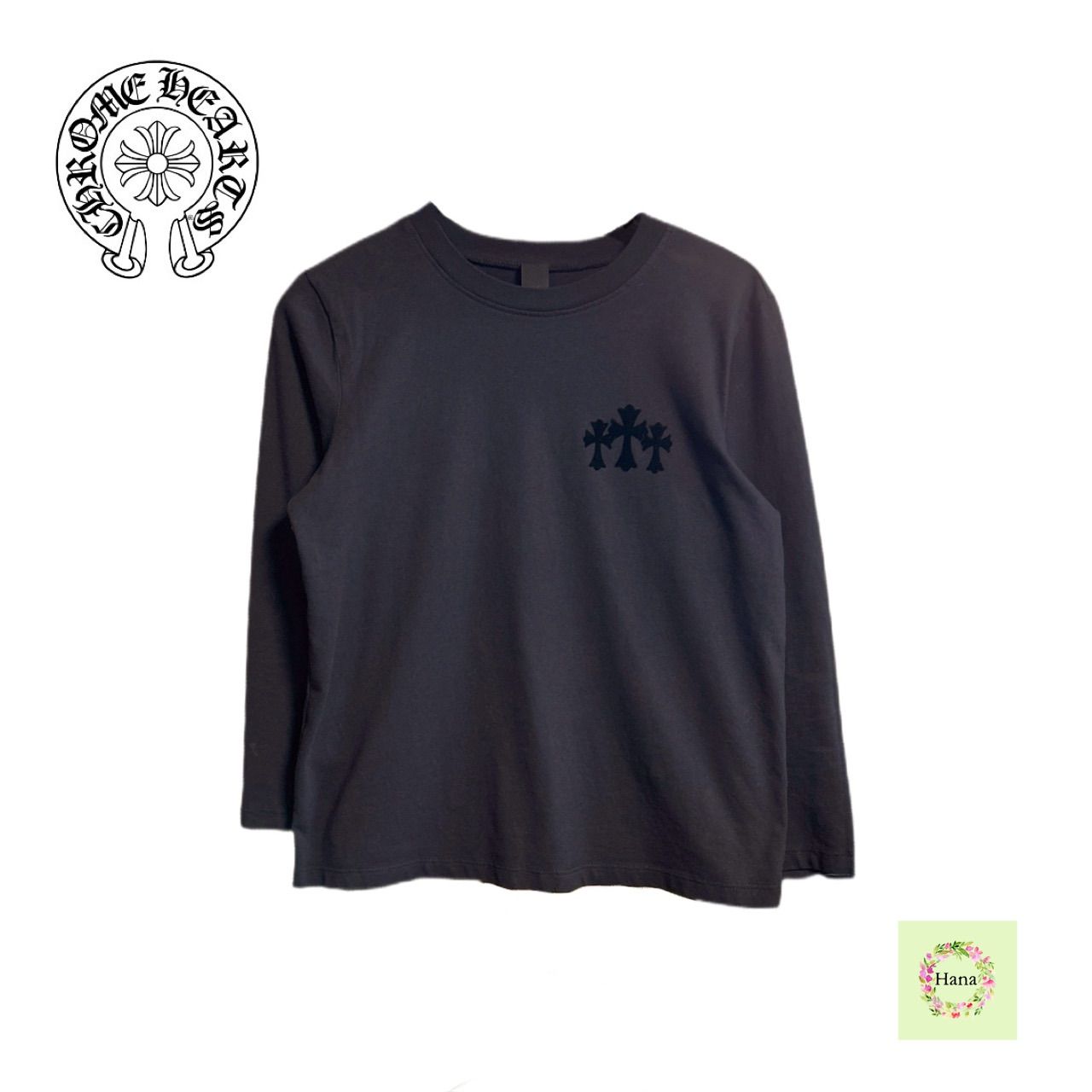 CHROME HEARTS クロムハーツ SHIRT W BLIND SPOT 3|4 SLEEVE Tシャツ 七分袖 トリプルクロス TRIPPLE CROSS セメタリークロスパッチ カットソー トップス レディース ブラック S 保証書無修正