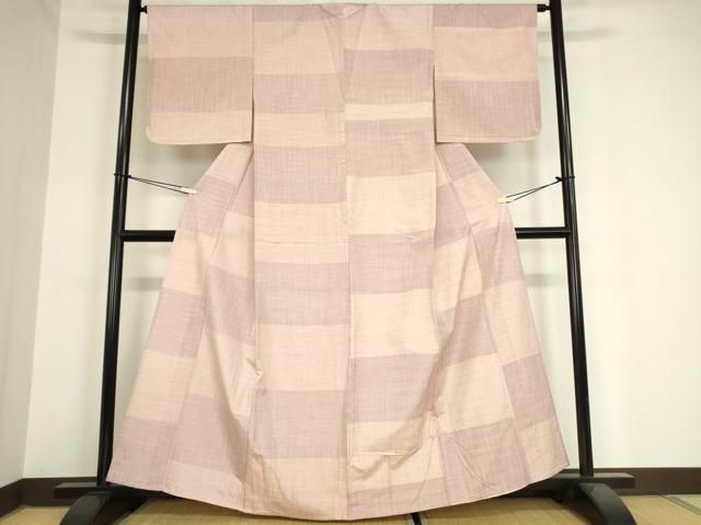 平和屋着物 上質な紬 単衣 横段文 正絹 DAAX3081az