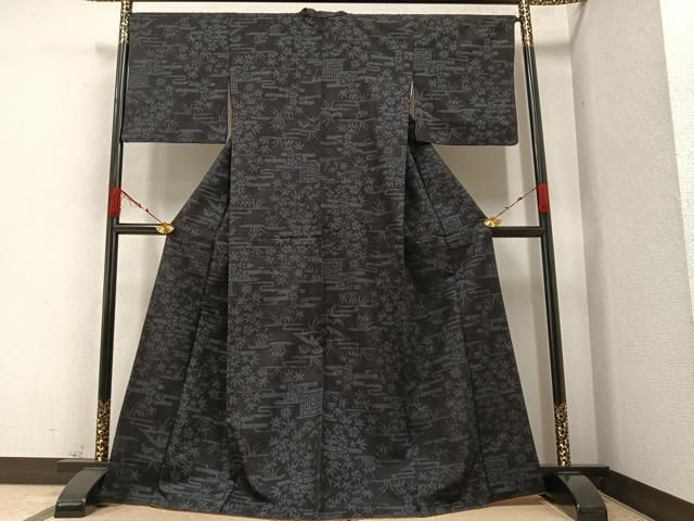 平和屋着物○結城ちぢみ 亀甲文 正絹 逸品 未使用 AAAX0184np