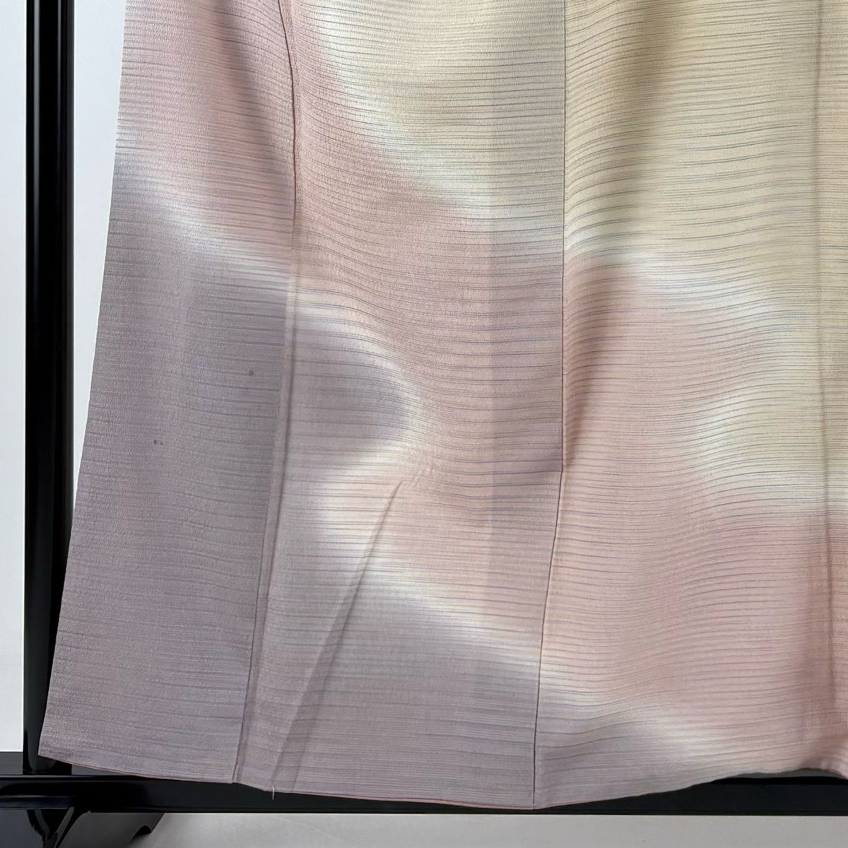 訪問着 身丈157cm 裄丈63cm S 袷 紬地 落款 縞 霞 ぼかし 灰紫 正絹 秀品