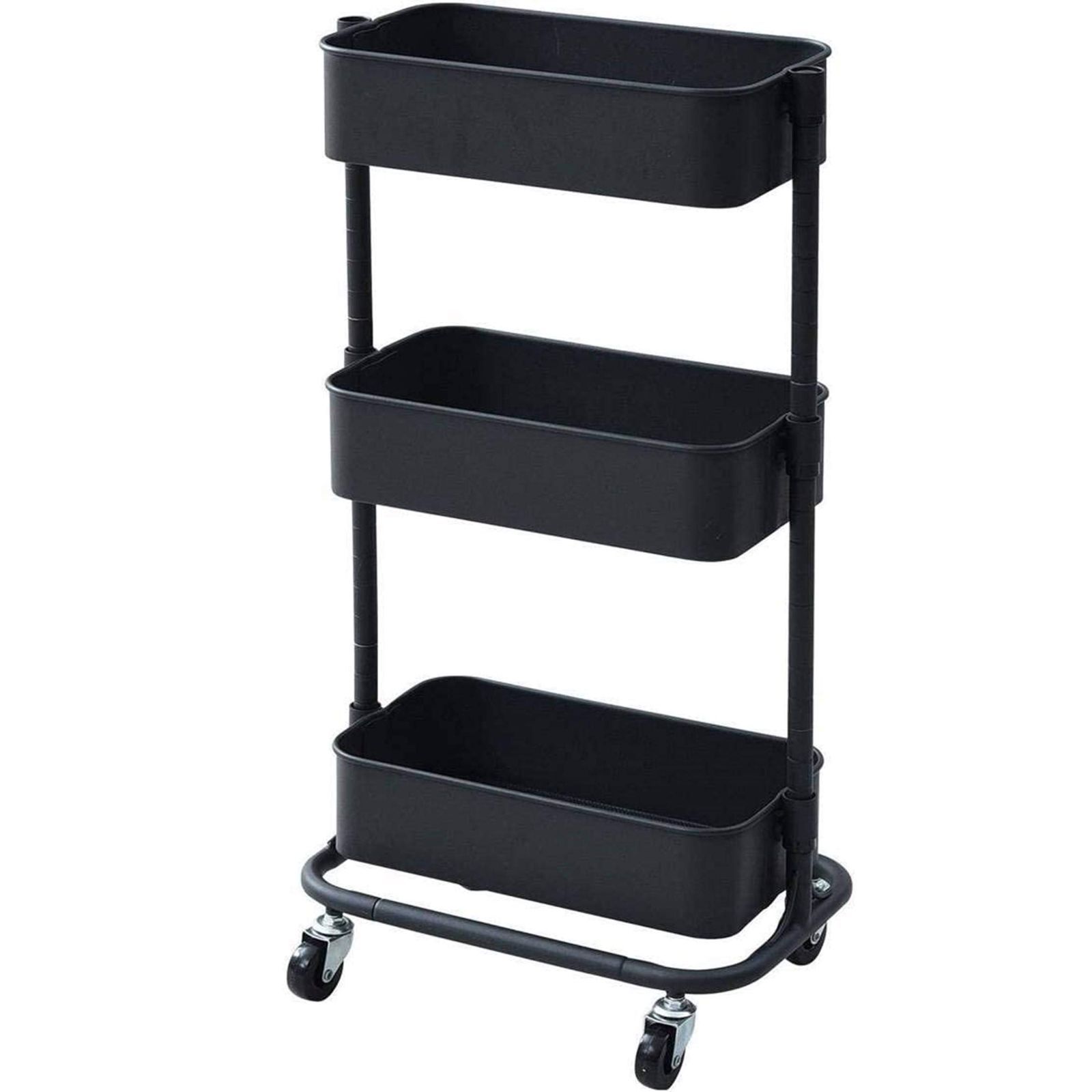 【新着商品】幅39.5×奥行27.5×高さ77cm キャスター付き バスケットトローリー メッシュタイプ 全体耐荷重30kg 組立品 高さ調節可能 ブラック スリム キッチンワゴン LSBT-3(BK) [山善]