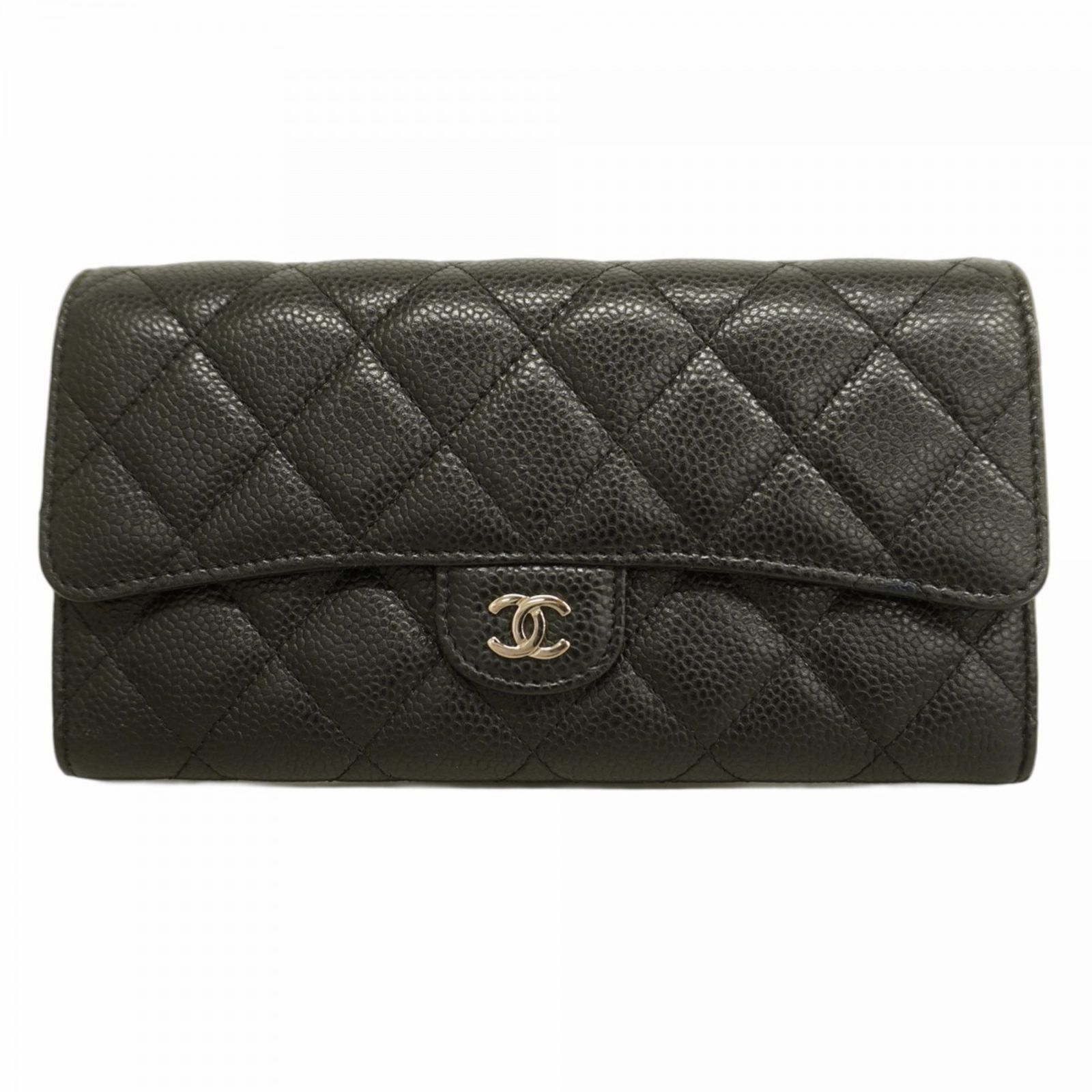 【美品級】CHANEL（シャネル）キャビアスキン　マトラッセ　長財布　ブラック 美品級】CHANEL（シャネル）キャビアスキン マトラッセ 長財布