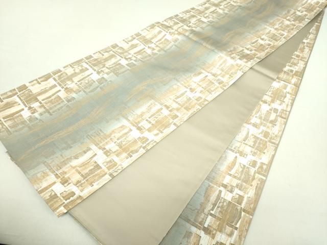 平和屋着物○伝統工芸品 伊那紬 手織り 全通柄袋帯 霞間道 金彩 正絹