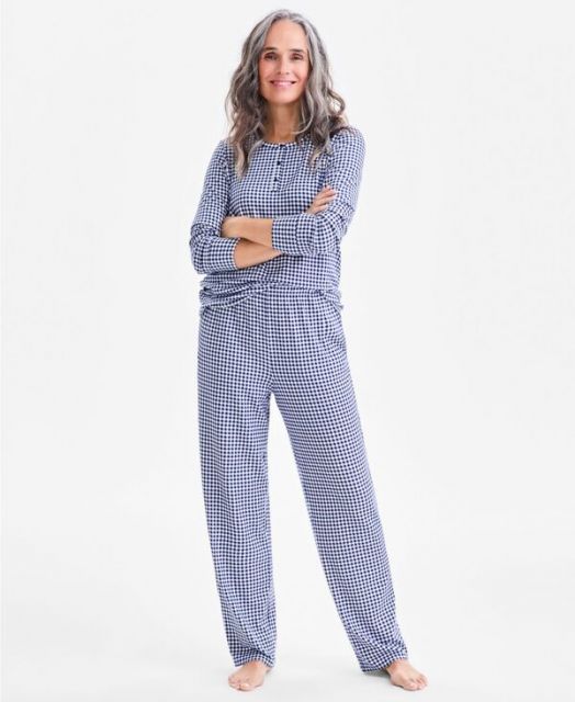 送料無料 チャータークラブ レディース ナイトウェア アンダーウェア Women s 2-Pc. Printed Long-Sleeve Packaged Pajamas Set Printed Blue Gingham Check