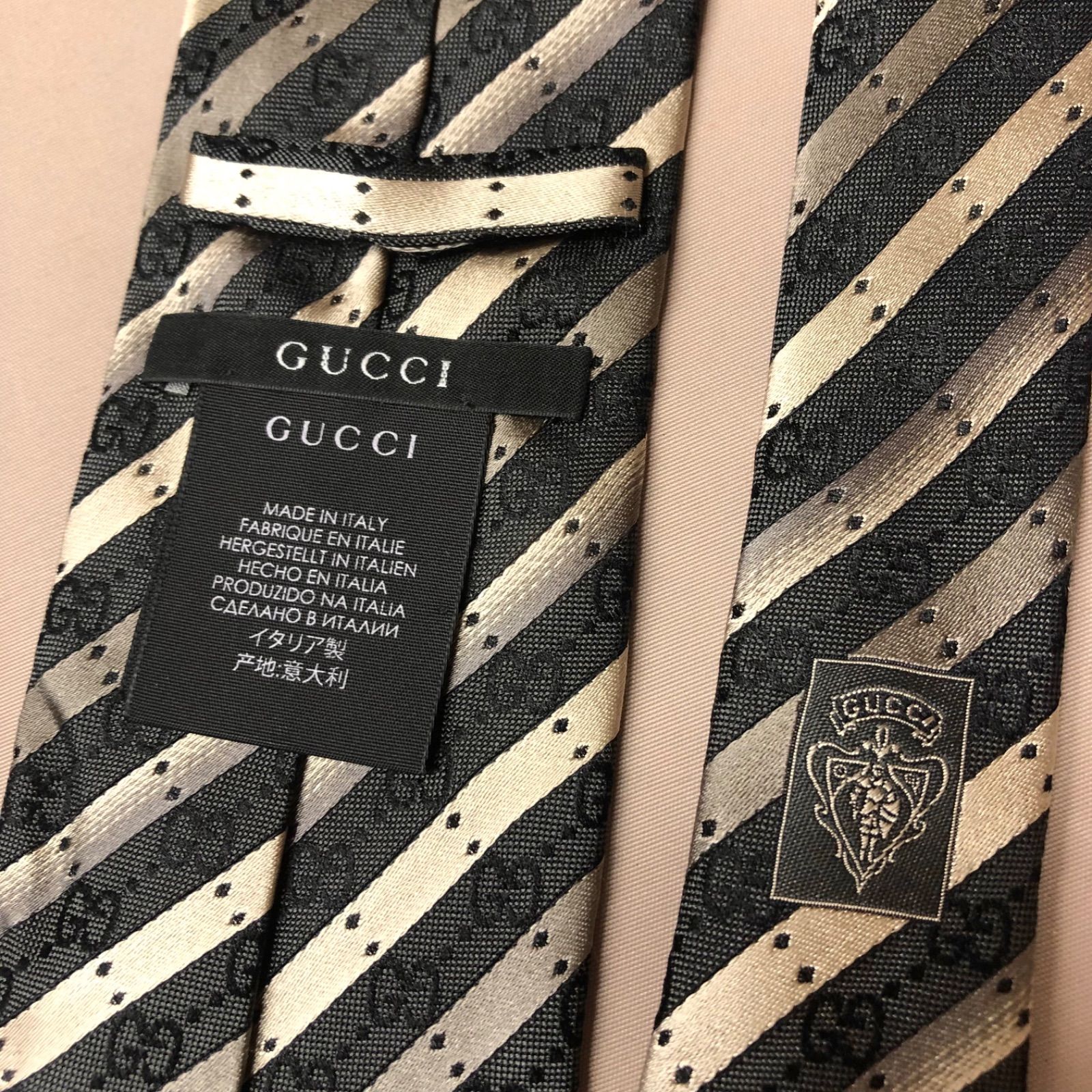 GUCCI イタリア製 SILK100% 148×8cm ネクタイ CG柄 ストライプ