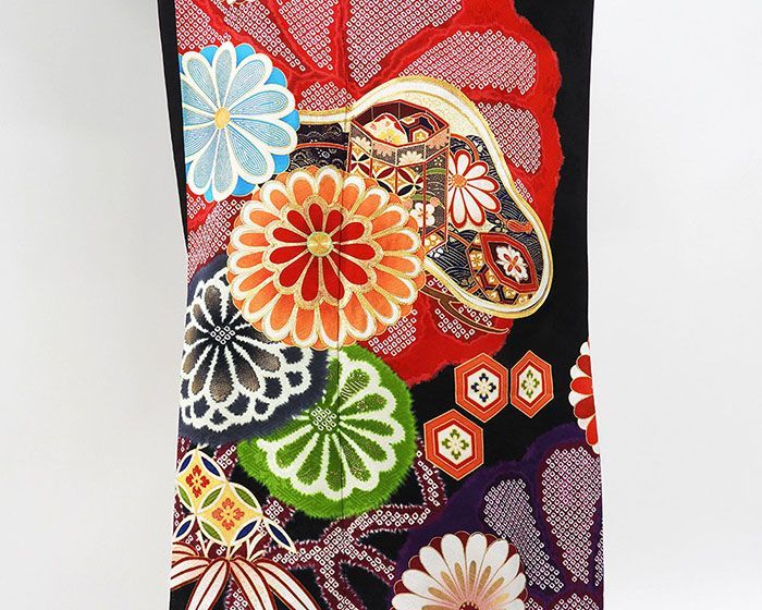 振袖 正絹 京都紫野美術工芸 吉祥 菊花 貝桶 身丈163cm 裄丈66.5