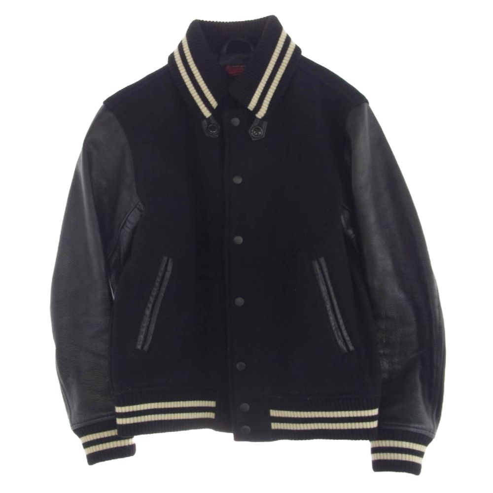 BEAMS ビームス レザー × メルトン スタジアム ジャケット スタジャン ブルゾン ブラック系 S【中古】