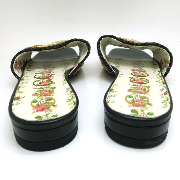 【公式】アクセサリーの激安通販 GUCCI サンダル フラット GGマーモント ラフィア 花柄 578428 靴