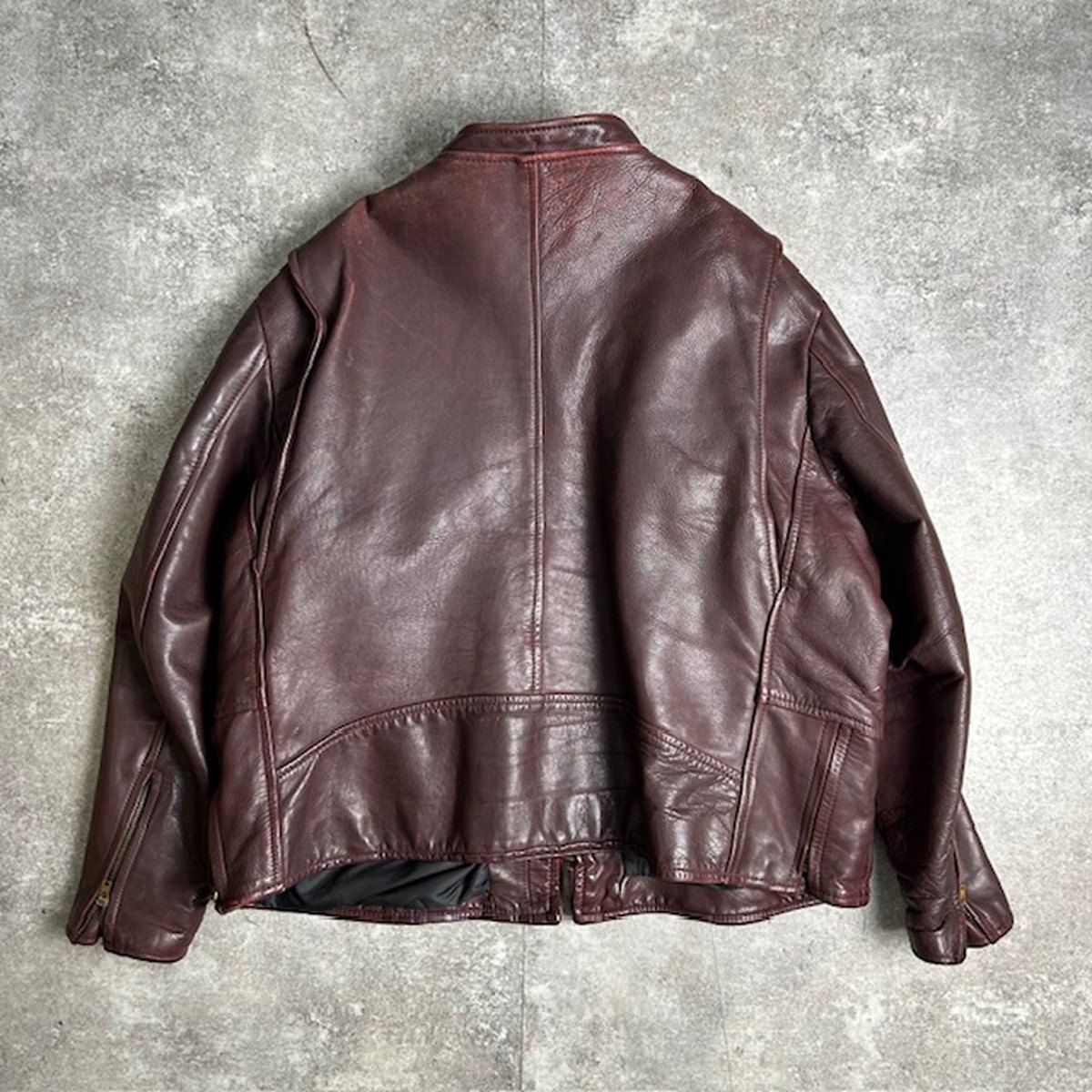 70's 80's Unknown レザーライダースジャケット 皮革 バーガンディ JKT