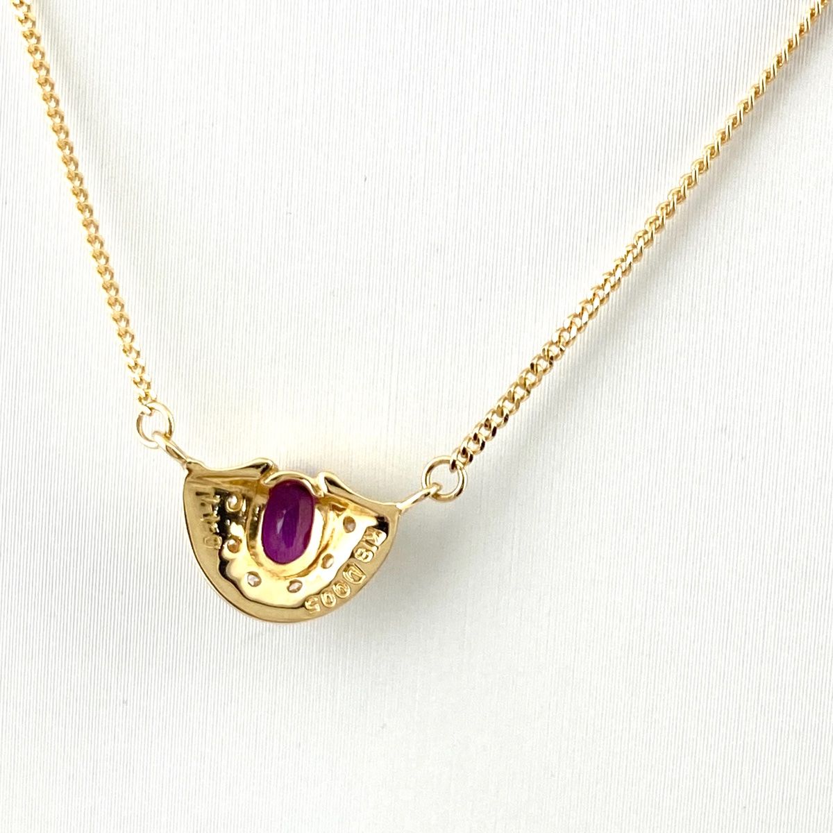 ルビー デザインネックレス YG イエローゴールド ペンダント メレダイヤ ネックレス K18 ルビー ダイヤモンド レディース