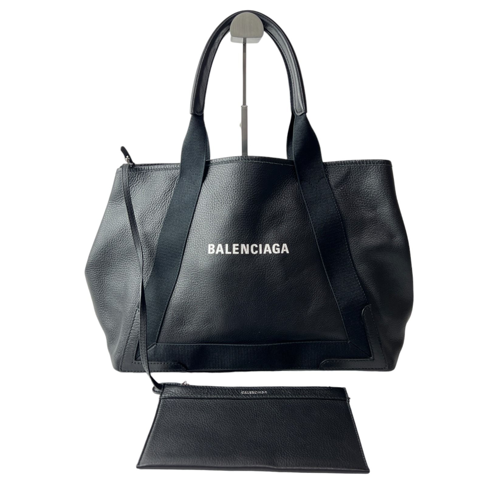 美品 バレンシアガ BALENCIAGA トートバッグ ネイビーカバス ポーチ付