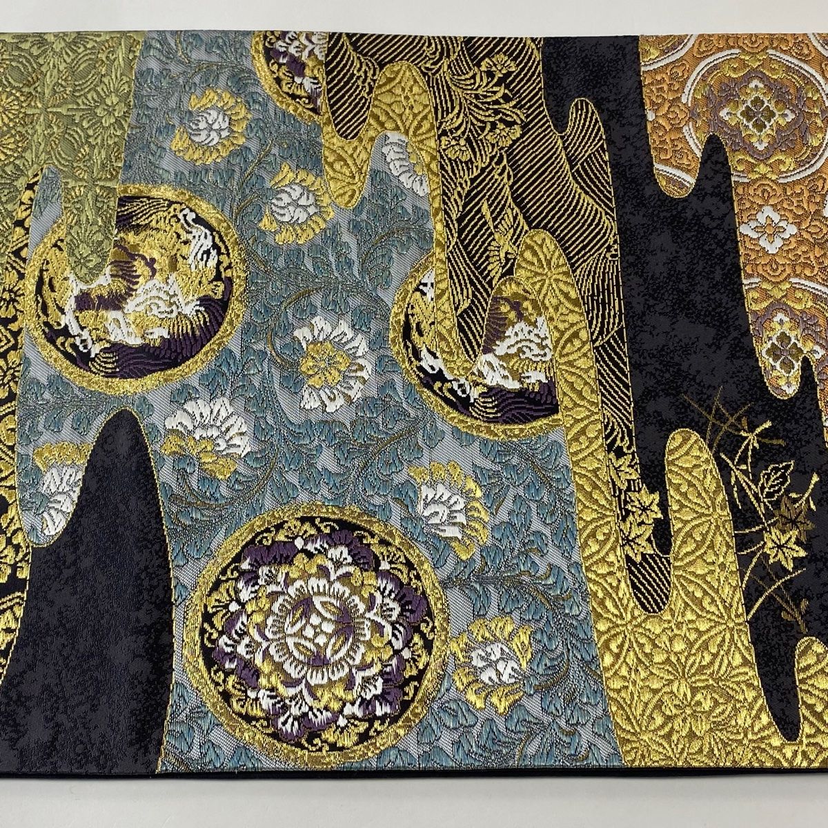袋帯 美品 秀品 丸文 花唐草 金糸 箔 灰紫 六通 正絹 【中古