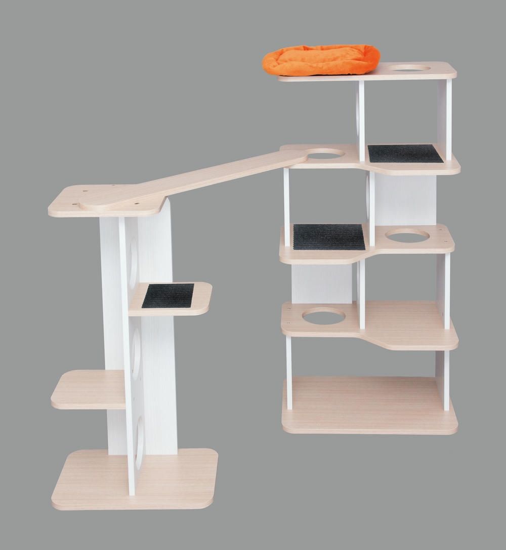 アイリスオーヤマ キャットタワー インテリアキャットランド W593×D380×H1202mm 据え置き型 L サイズ 猫タワー ブリッジ ステップ 室内猫用 オフホワイト フレンチオーク IRIS OHYAMA P-ICL-L