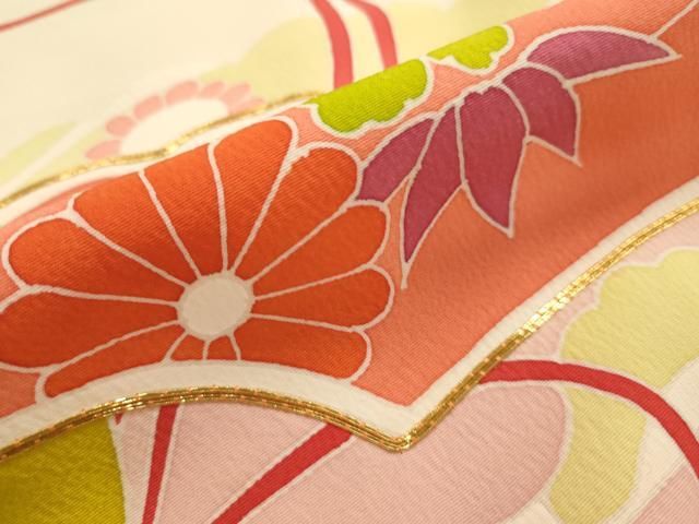 平和屋着物□訪問着 駒刺繍 扇面草花文 正絹 逸品 未使用 AAAZ0911ru