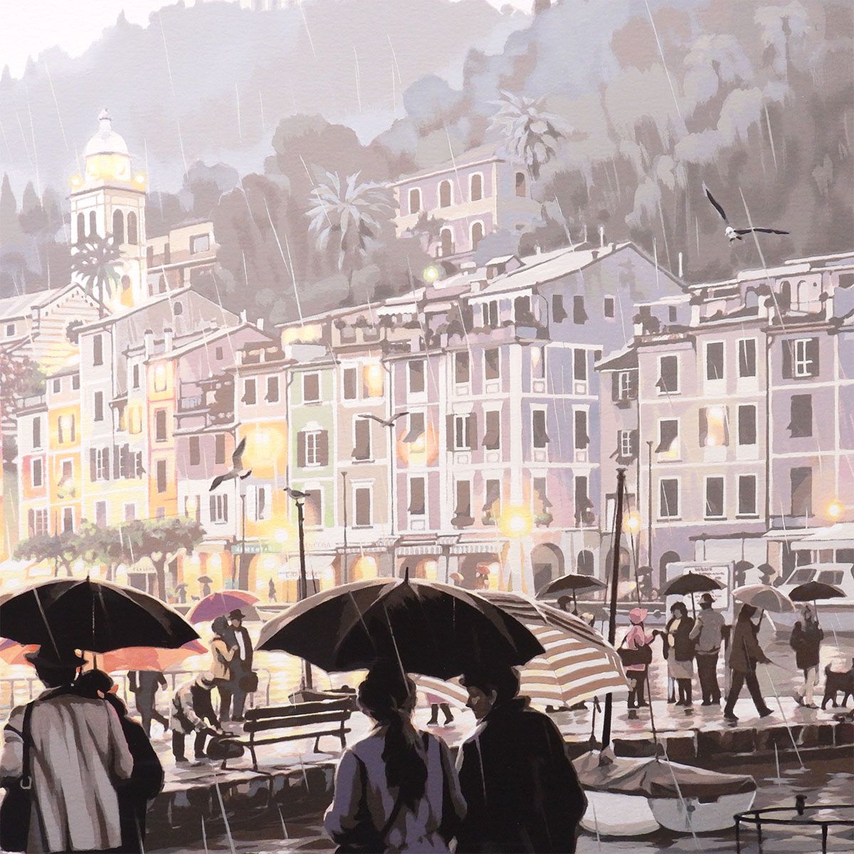 笹倉鉄平 雨のポルトフィーノ 風景画 作家直筆サイン 夜景 イタリア