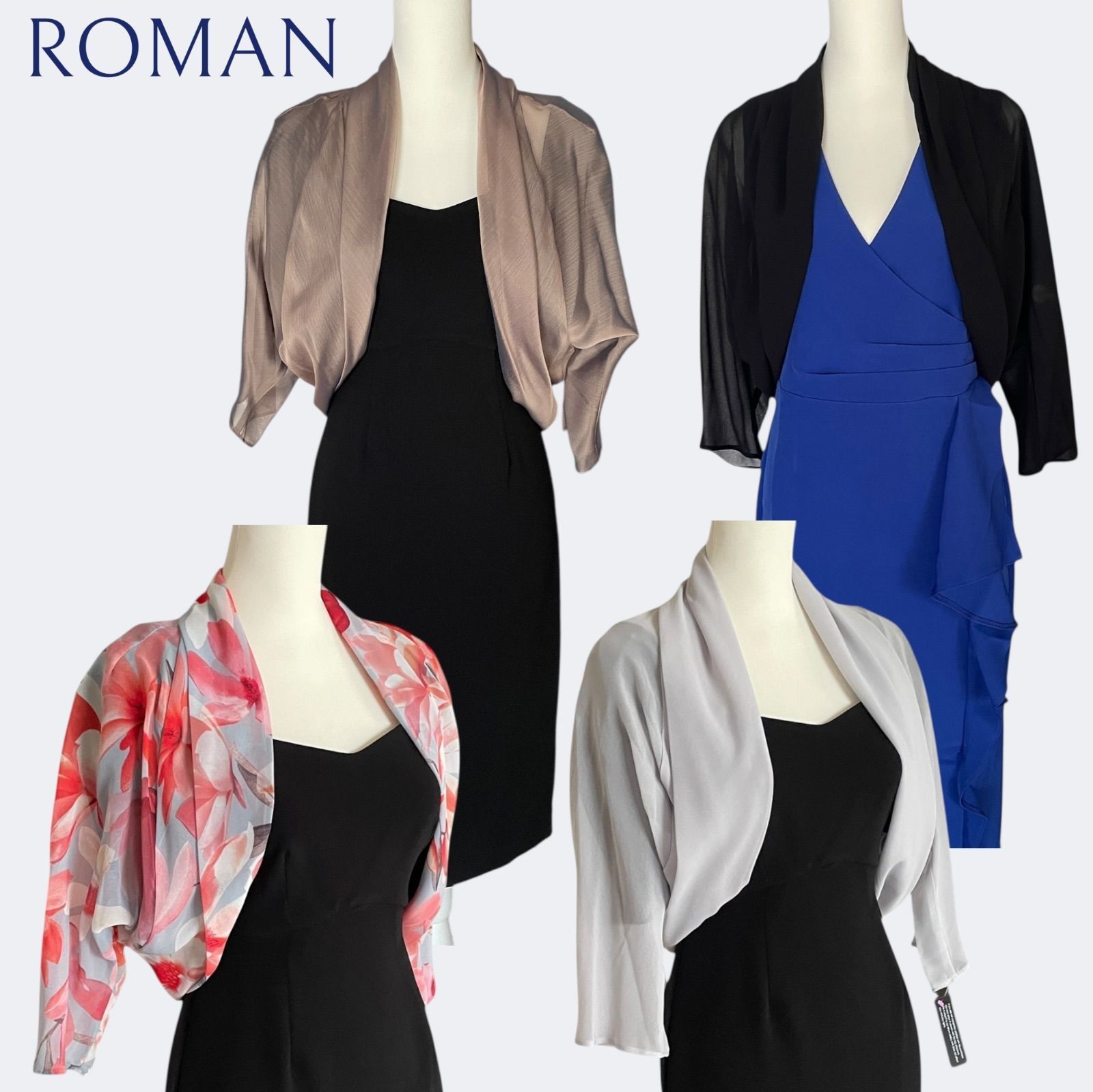 ◆ROMANローマン 雰囲気美人上品シルエット透け感エレガントシフォンボレロ トップス 4色
